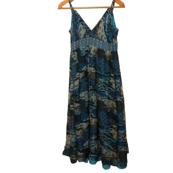 Signature By Robbie Bee Silk Maxi Dress 12 Surplice Neck Tiered Sleeveless Boho - Picture 6 of 12